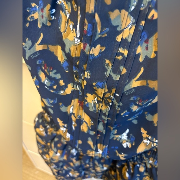 D.E.P.T. Floral strapless Mini Dress ruffled hem Blue abstract print size Small - Picture 3 of 8